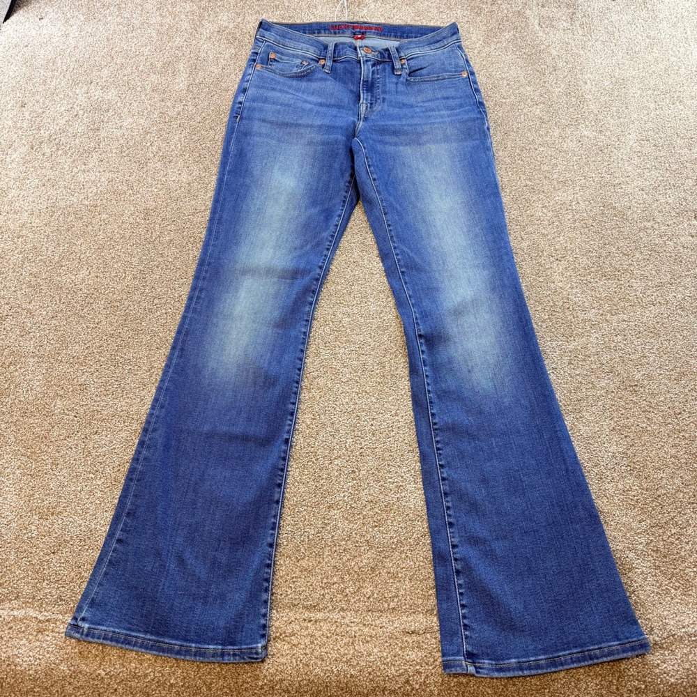 Lucky Brand Mid Rise Flare Jeans Womens 6/28 R Blue Denim Zip Fly Boho Hippie